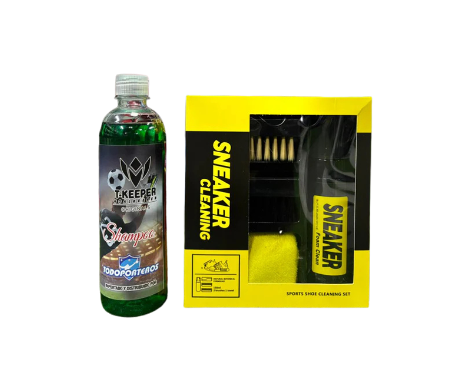KIT DE LIMPIEZA PARA ZAPATOS DE FUTBOL + SHAMPOO PARA GUANTES