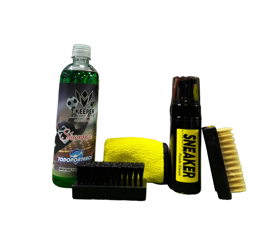 KIT DE LIMPIEZA PARA ZAPATOS DE FUTBOL + SHAMPOO PARA GUANTES