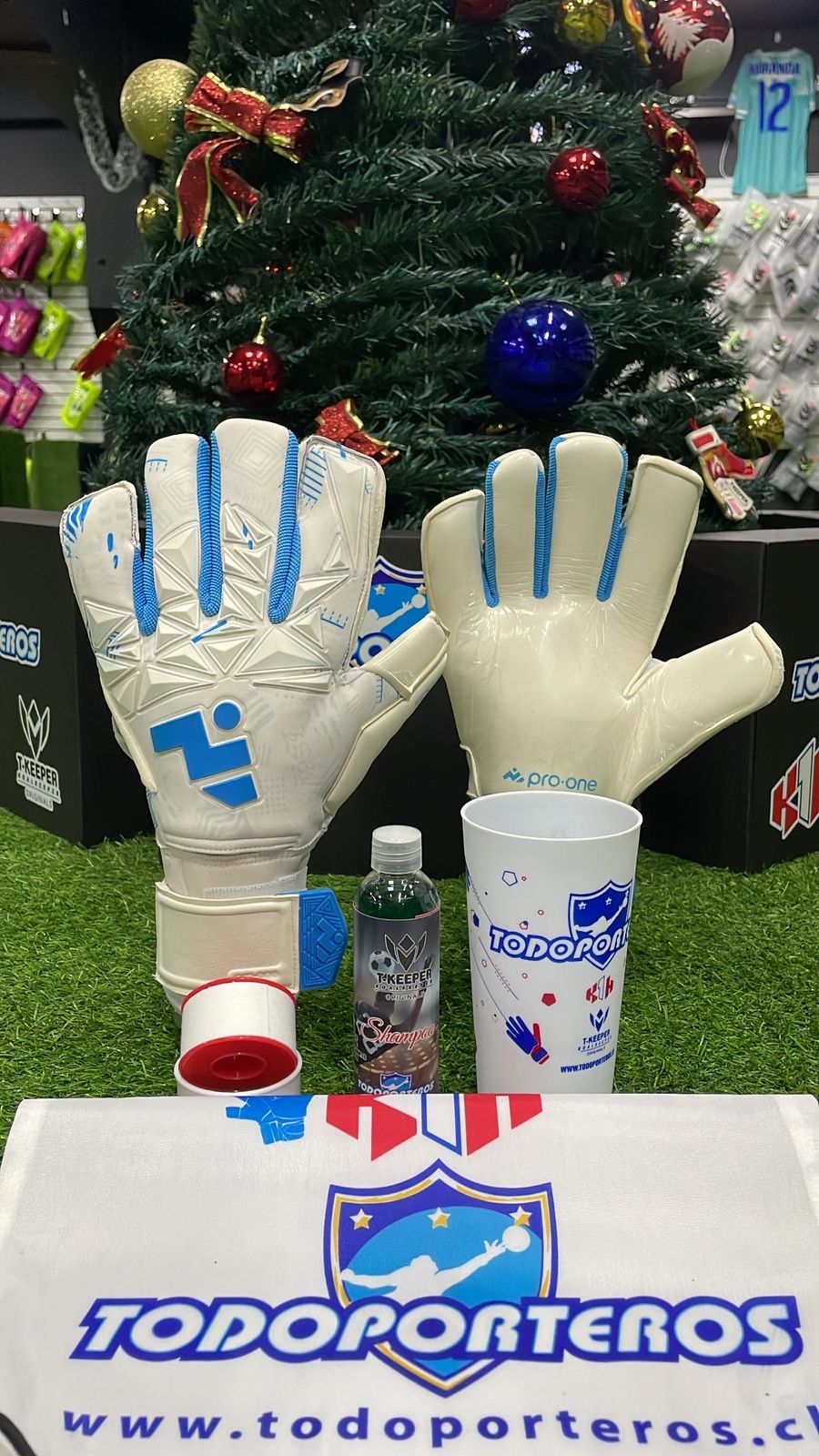 BOX NAVIDEÑO  GUANTE PRO ONE BLANCO AZUL CON FERULAS TALLA 11